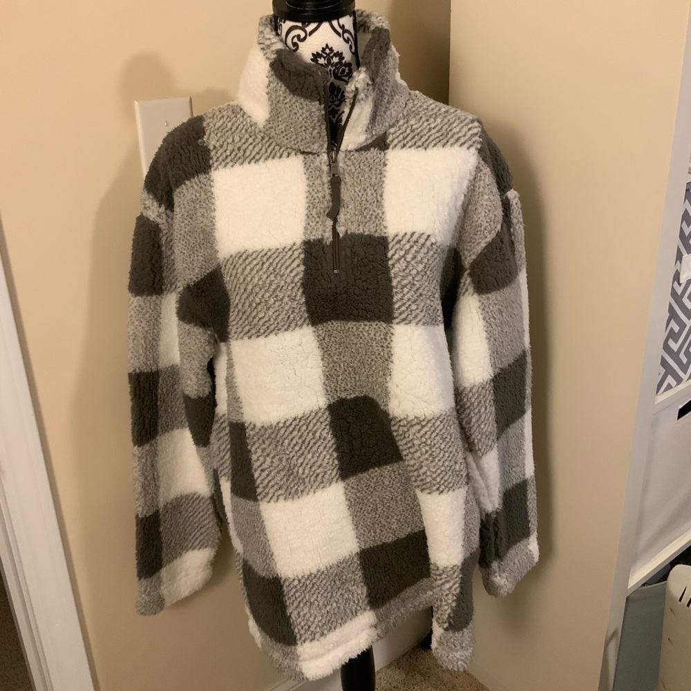 Cozy and Soft Boxer Craft 3/4 Zip Front Plaid Fleece Pullover NWT